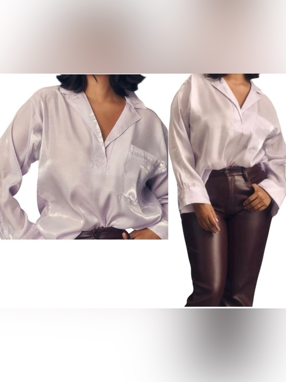 NEW Pilcro Anthropologie Dreamcore Shine Henley Long Sleeve Blouse Lilac Medium